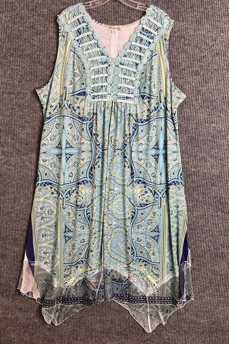 World Unity Womens Midi Dress Plus Size 2X Boho Paisley Crotchet Sleeveless